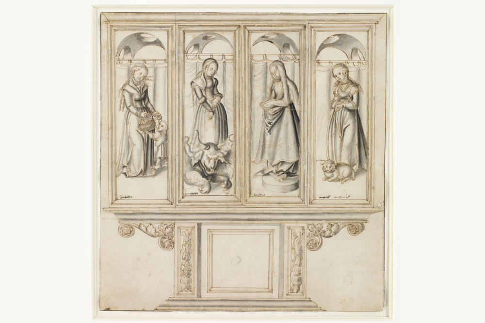 Lucas Cranach d.Ä.: Altarentwurf mit vier Heiligenfiguren (1520er Jahre). Foto: Museum der bildenden Künste Leipzig