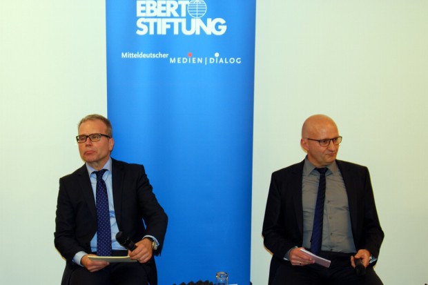 Wolfgang Brinkschulte (Moderation, MDR) und André Böhmer (stellv. Chefredakteur LVZ). Foto: L-IZ.de