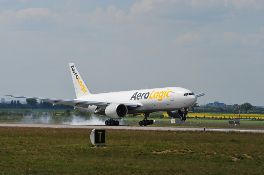 Startender Aerologic-Frachter auf dem Flughafen Leipzig / Halle. Foto: Flughafen Leipzig / Halle, Uwe Schoßig