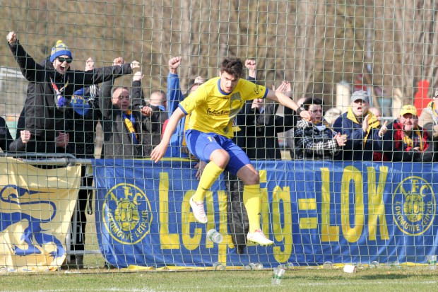 Endlich wieder Jubeln: Gianluca Marzullo freut sich über seinen Treffer zum 0:3-Endstand. Foto: Bernd Scharfe