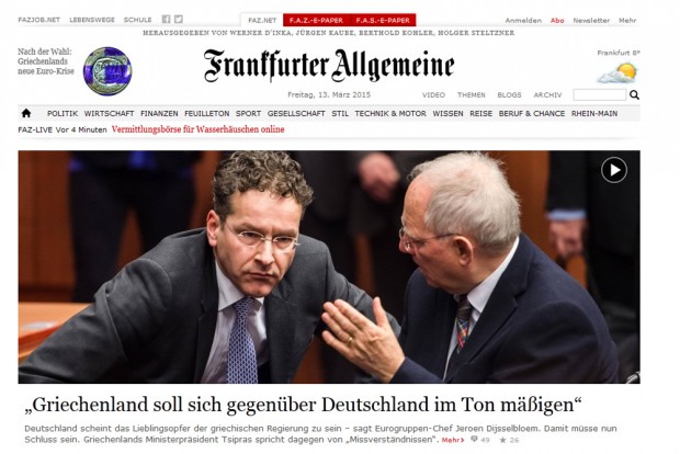 Auch Herr Dijsselbloem darf draufschlagen - hier am 13. März auf faz.net. Screenshot: L-i_Z
