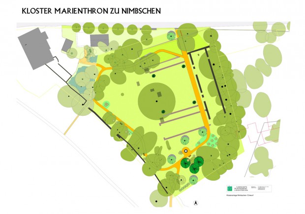 Plan der Parkanlage um das Kloster Nimbschen. Karte: Stadt Grimma, Landschafts- und Planungsbüro Dr. Bormann & Partner