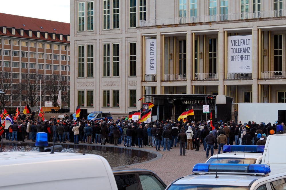 Legida am 30. März 2015 auf dem Augustusplatz. Geschwundenes Interesse in Leipzig und Dresden. Foto: L-IZ.de