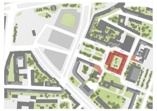 Die Lage des möglichen neuen Quartiers direkt am "Leplayplatz". Lageplan: Thomas Hille/ klm Architekten