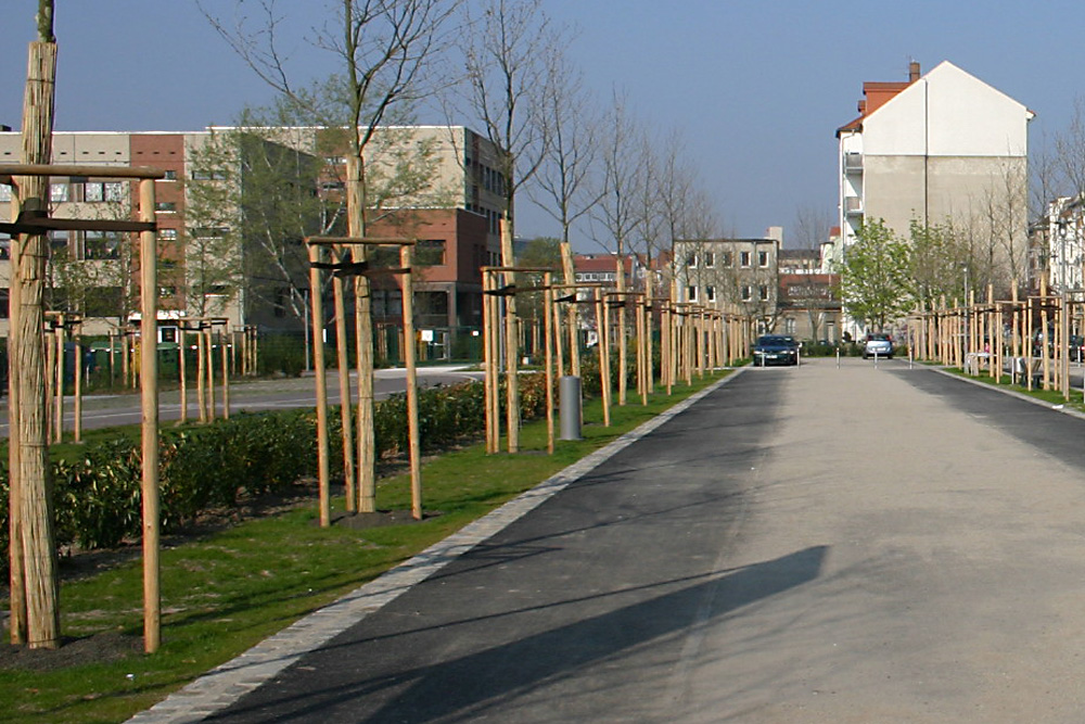 Mitten im Grünen im Rabet gelegen: Schule am Rabet (links). Foto: Ralf Julke