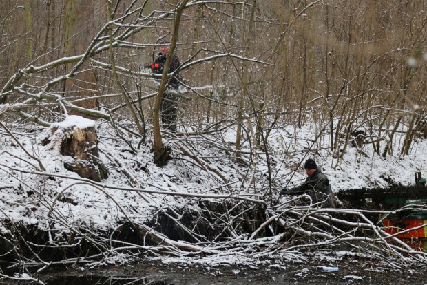 Eigentlich verboten: Totholzbeseitigung am Floßgraben im Januar 2015. Foto: Kanuverband achsen