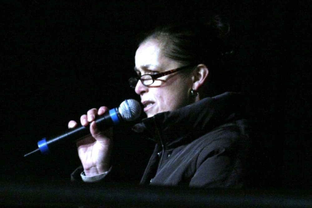 Pegida-OBM-Kandidatin für Dresden am 7. Juni 2015: Tatjana Festerling (bei einer Ansprache in Leipzig). Foto: L-IZ.de