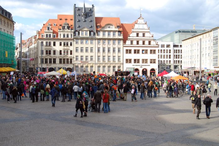 Zurück auf dem Marktplatz in Leipzig - gegen 16 Uhr endete der Protest