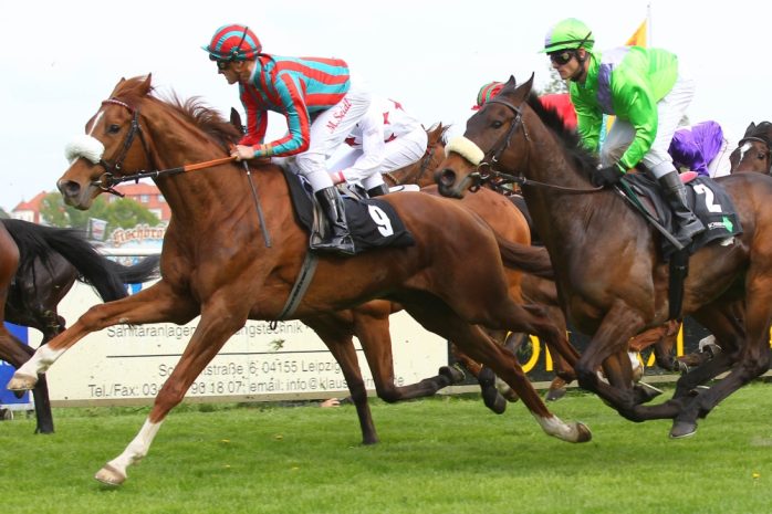 Szene aus dem Hauptrennen mit Oscar (#9) und North Point (#2). Foto: Jan Kaefer