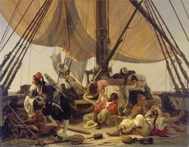 Leitmotiv für den Ausstellungsteil "Abenteuersehnsucht": Niels Simonsen "Piraten auf dem Verdeck ihres Schiffes" (1836). Foto: Museum der bildenden Künste