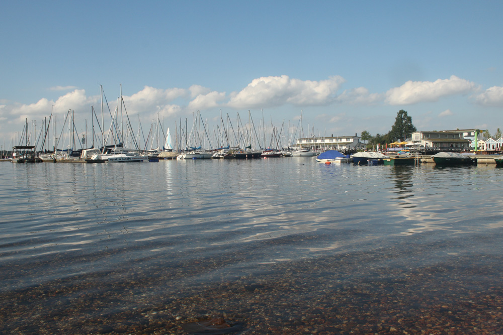 Noch ist das Wasser sauber: Segelboote am Pier auf dem Cospudener See. Foto: Ralf Julke