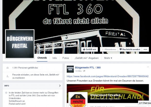 Facebook-Seite der B&uuml;rgerwehr Freital. Quelle: Facebook