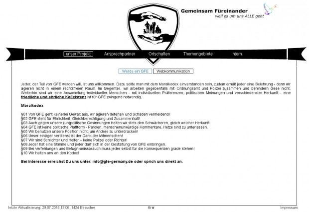 Moralkodex von "Gemeinsam F&uuml;reinander" (GFE). Quelle: GFE