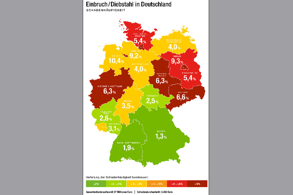 Eine Quatsch-Statistik vom Feinsten: Einbruchverteilung in Deutschland nach Generali. Grafik: Generali Deutschland