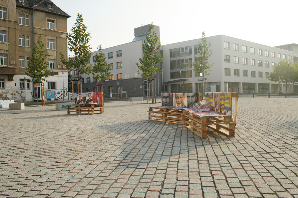 Kunstprojekt 2014 auf dem Huygensplatz: Der Platz verträgt was. Foto: Ralf Julke