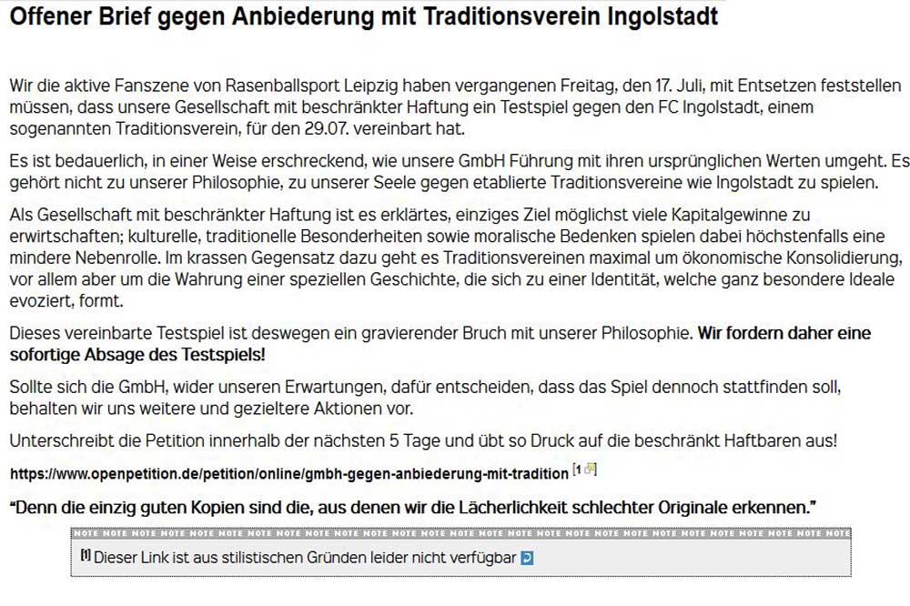 Offener Brief der Red Aces. Foto: Screenshot