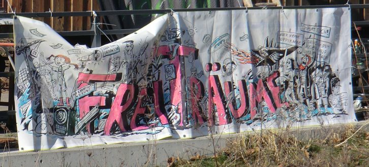 In einer wachsenden Stadt verschwinden die Freiräume: Plakat am Wagenplatz am Karl-Heine-Kanal. Foto: Marko Hofmann