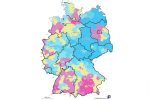 Bevölkerungsprognose des BBSR bis 2035 - die Werte für Mitteldeutschland sind eindeutig zu "blau". Grafik: BBSR
