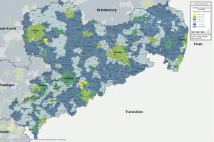 Leitungsgebundener Breitbandausbau in Sachsen. Karte: Bundesministerium für Verkehr und digitale Infrastruktur / Breitbandatlas