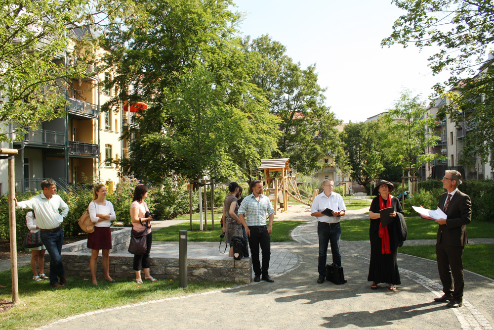 Brunnenviertel: Innenhof im Wohnblock zwischen Rinckart- und Klopstockstraße. Foto: Ralf Julke