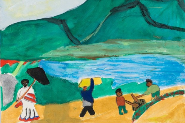 Addis Abeba, Mikias Hailu, 13 Jahre: Auf meinem Bild sind Männer zu sehen, die gemeinsam auf dem Feld arbeiten. Ein Priester schaut zu. Foto: Haus Steinstraße e.V.