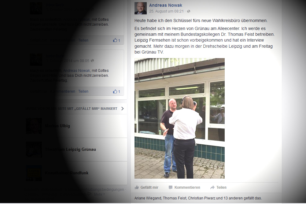 Auf seiner Facebook-Seite erzählt Nowak, was er alles unternimmt. Screenshot: L-IZ