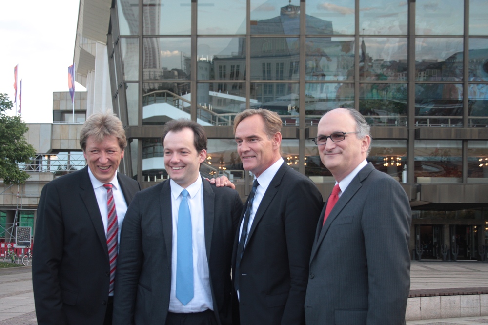 Andreas Schulz, Andris Nelsons, Burkhard Jung und Mark Volpe (v.l.n.r). Foto: Alexander Böhm