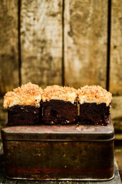 Brownies mit Pudding und Kokos. Foto: Maike Klose