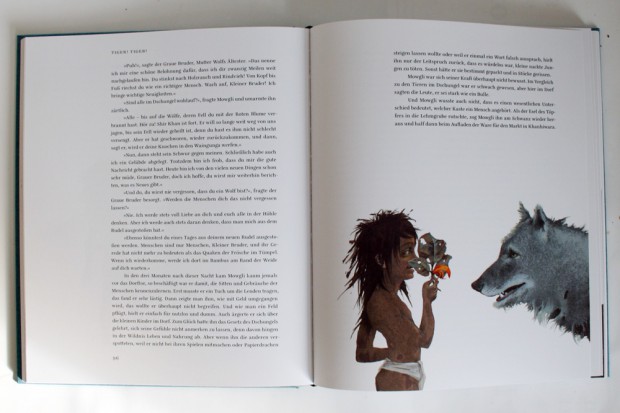 lllustration von Aljoscha Blau: Mowgli und Grauer Bruder. Foto: Ralf Julke