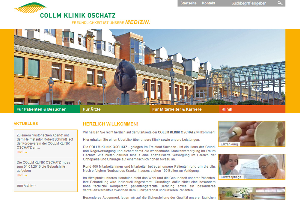 Website der Collm Klinik Oschatz. Screenshot: L-IZ