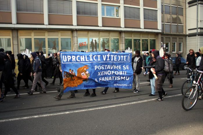 Prager Antira-Gruppe unterstütze die Demonstration. Foto: Alexander Böhm