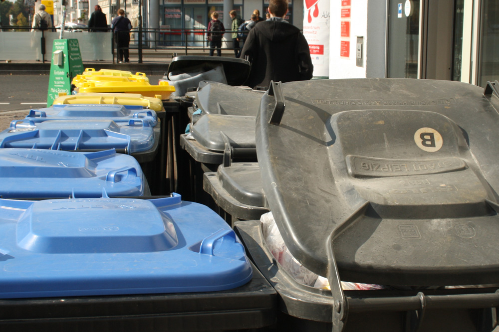 In einem Haus an der Scheffelstraße wird so viel Müll erzeugt, dass die Tonnen tagelang den Gehweg versperren. Foto: Ralf Julke