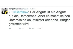 Eine Wortmeldung zum Anschlag auf Sebastian Gemkow (Justizminister Sachsen). Screen: Tweet Jürgen Kasek, Twitter