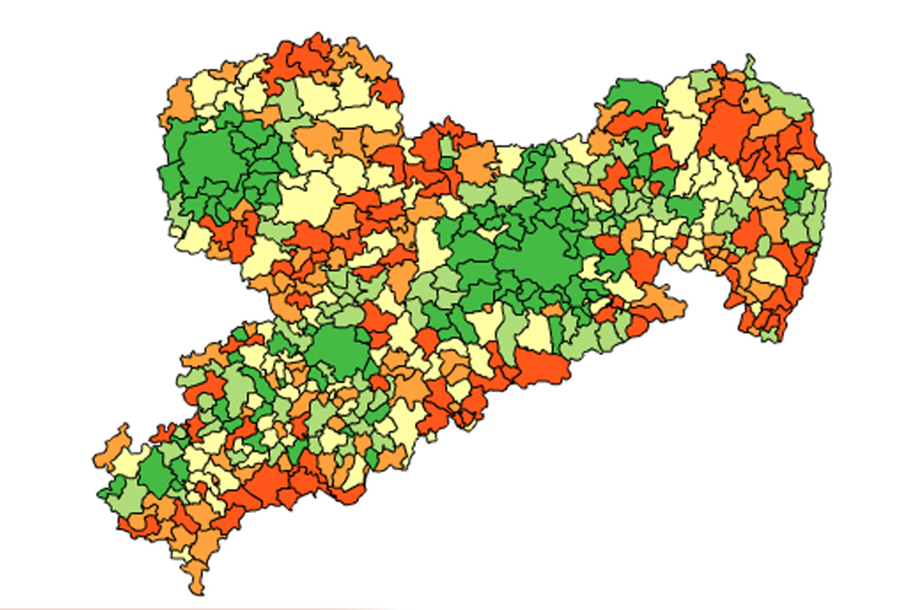 Sächsische Bevölkerungsentwicklung 2000 bis 2014. Karte: Freistaat Sachsen