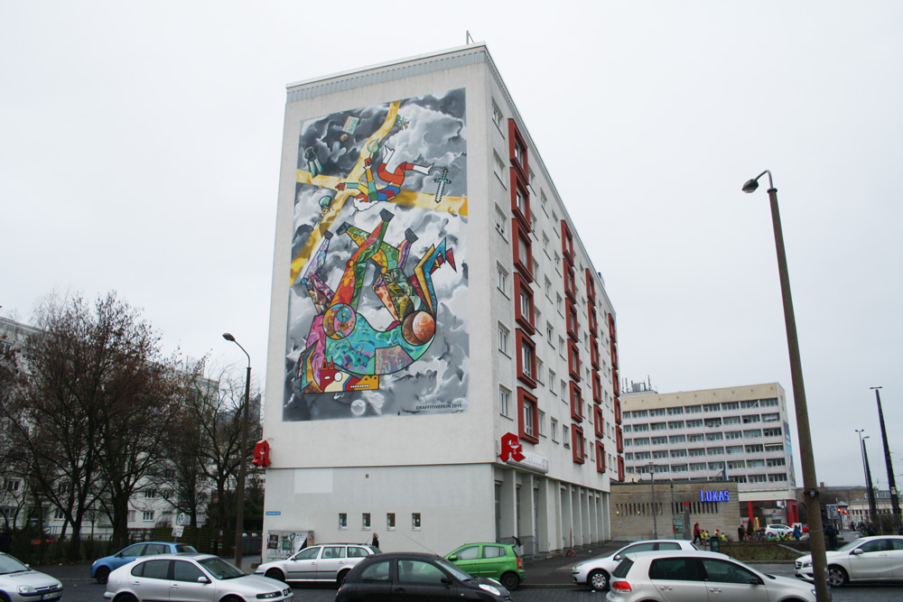 Der frisch gestaltete Giebel in Nähe des Bayrischen Platzes. Foto: Ralf Julke