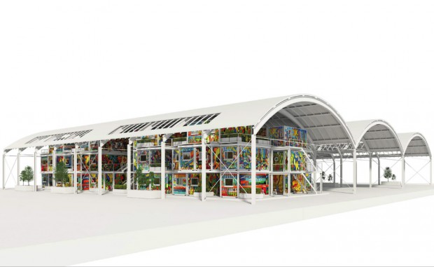 Auf dem Südareal werden die Module unter den alten Hallendächern aufgebaut. Grafik: CG Gruppe