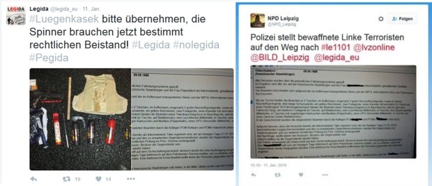 Verbreitung Seit an Seit: Legida & NPD Leipzig bei Twitter mit den Unterlagen. Screens Twitter Legida & NPD Leipzig