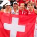 Siegerfoto des Team Schweiz: Martina Hingis, Belinda Bencic, Viktorija Golubic, Timea Bacsinszky (v.l.). Foto: Jan Kaefer