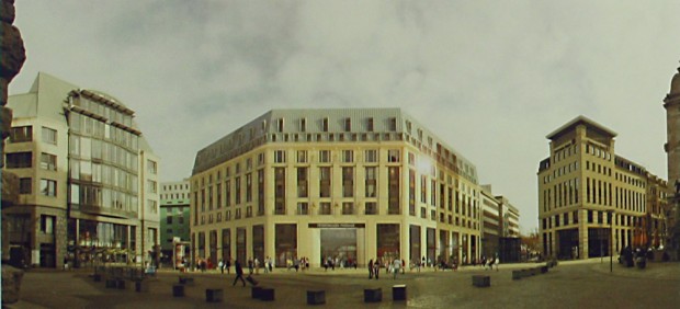 Platzansicht mit der Siegerfassade. Entwurf: Christoph Kohl │KK Architekten GmbH 