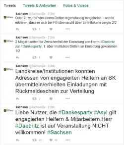 Die eiligen Erklärungsversuche auf Twitter und eine Ausladung. Screenshot Twitter SachsenDE