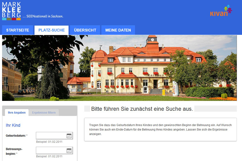 So wird das Portal für das Markkleeberger KIVAN ab Montag aussehen. Screenshot: Stadt Markkleeberg
