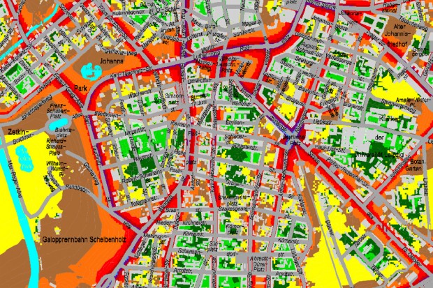 Lärmkartierung der Stadt: Die Karl-Tauchnitz-Straße ist im Grunde genauso laut wie der Innenstadtring. Karte: Stadt Leipzig