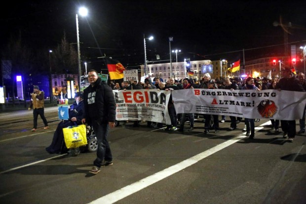 Legida am 1. Februar 2016 in Leipzig auf dem Ring unterwegs. Foto: L-IZ.de