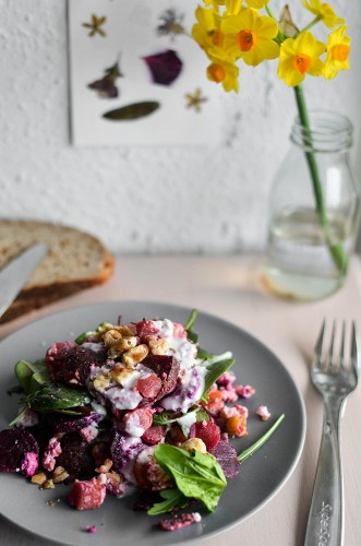 Rote-Bete-Salat mit Walnüssen und Feta. Foto: Maike Klose