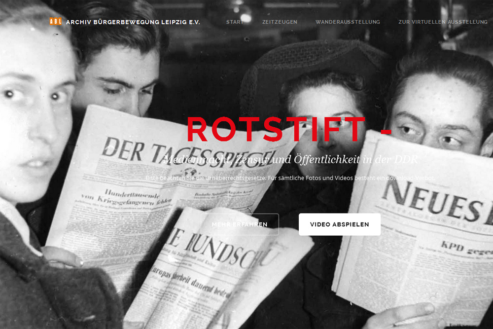 Einstiegsseite in die virtuelle Ausstellung „Rotstift“. Foto: Ralf Julke