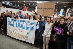 Protest gegen Compact auf der Leipziger Buchmesse. Foto: Tim Wagner