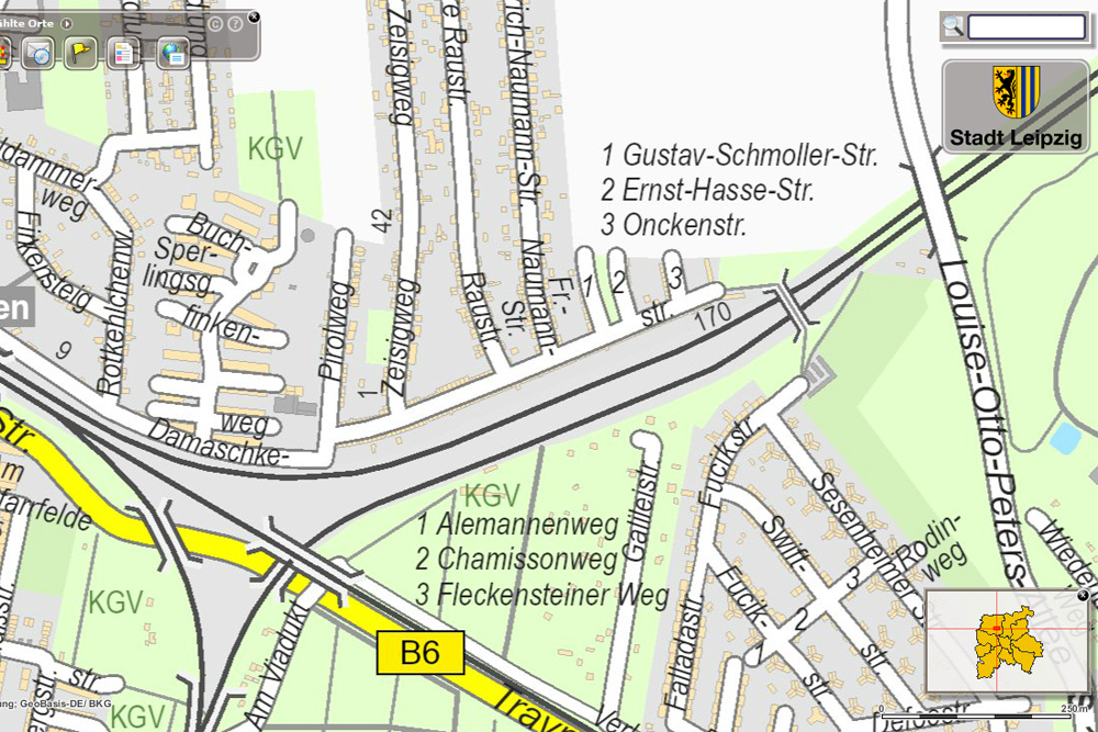 Die Ernst-Hasse-Straße auf dem Stadtplan der Stadt Leipzig. Karte: Stadt Leipzig