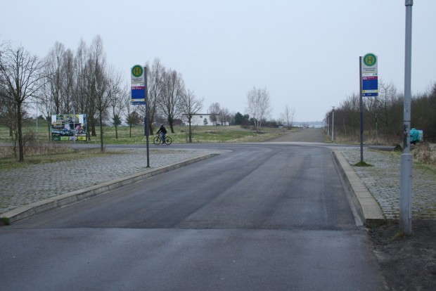 Die Bushaltestelle kurz vor der Kurve in den Lauerschen Weg. Foto: Ralf Julke