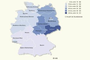 Vom Mindestlohn betroffene Betriebe nach Bundesland in Prozent. Karte: IAB