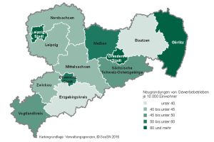 Neugründungen in Sachsen 2015 nach Kreisen. Karte: Freistaat Sachsen, Statistisches Landesamt